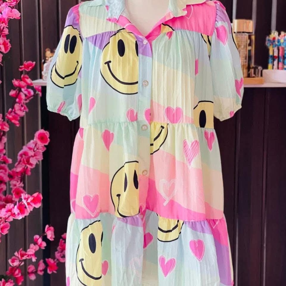 Colorful Smiley Face Maxi Dress